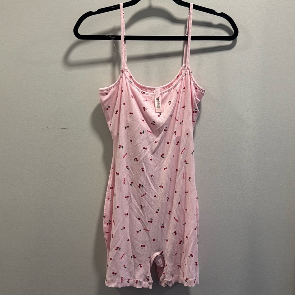 Soft Lounge Pink Cherry Print Romper • SKIMS